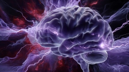 Digital Representation of a Brain Surrounded by Vibrant Cosmic Energy and Abstract Elements