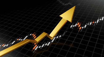 Gold arrow soaring upward on a financial chart indicating growth success and investment profits market trend upturn economic boom