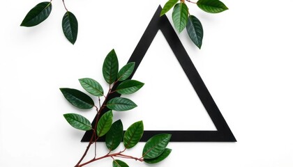 Minimalist Black Triangle Frame with Green Leaves