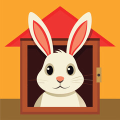 Obraz premium Cute rabbit in a cozy little house.
