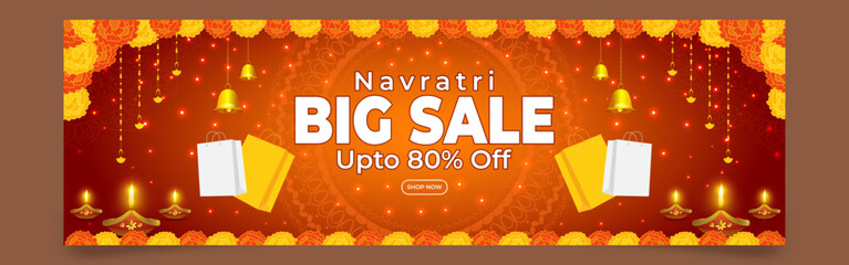 Vector illustration of Happy Navratri Sale social media feed template for festive offers and promotions