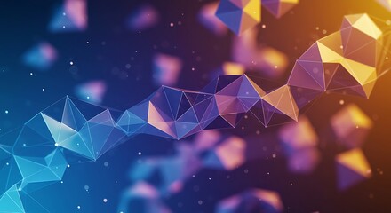 Conceptual visualization of digital data flow through a complex network of interconnected nodes and low-poly shapes