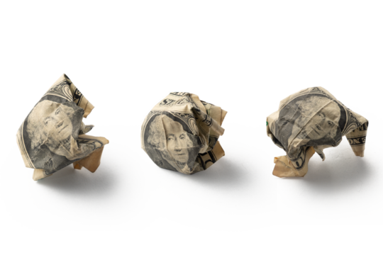 Crumpled US dollar banknotes