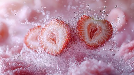 Sliced strawberries in pink liquid
