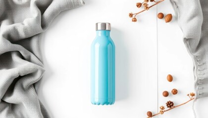Minimalist Blue Stainless Steel Water Bottle with Decorative Elements