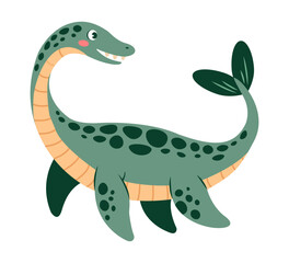 Cute dinosaur plesiosaurus isolated on a white background.  Vector illustration.