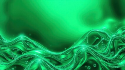 Abstract green waves with glowing swirling patterns