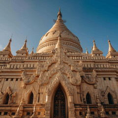 Fototapeta premium Iconic view golden Pagoda Myanamr architechture Buddhist temple golden shrine Myanmar.