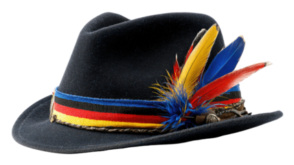 Traditional Bavarian Oktoberfest hat with feather authentic German alpine folk costume accessory isolated festive celebration headwear illustration on white