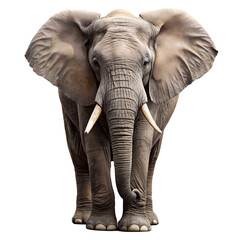 Obraz premium Majestic elephant isolated on transparent background, showcasing its impressive tusks and wrinkled skin, a symbol of strength and wisdom in the animal kingdom