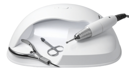 Electric Nail Drill: Professional Manicure Pedicure Tool Kit isolated on solid white background in Png