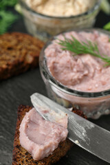 Delicious pâté served on bread with a butter knife