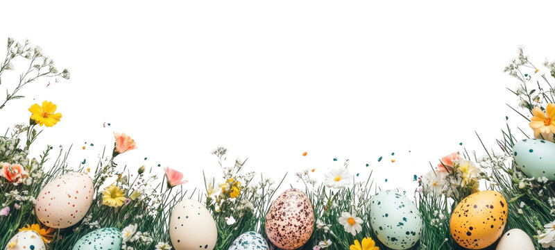 PNG Easter eggs on green grass border colorful flowers easter.