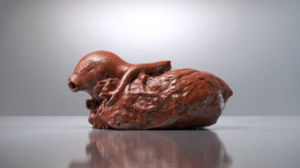 organic clay sculpture of liver resting on reflective surface artistic medical representation illustration concept scene visual for commercial design use high detail quality stock image illustration
