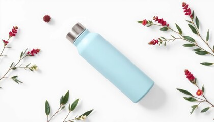Minimalist Light Blue Water Bottle with Floral Decor