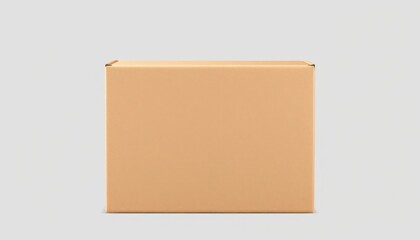 Minimalist Peach-colored cardboard box on plain gray background