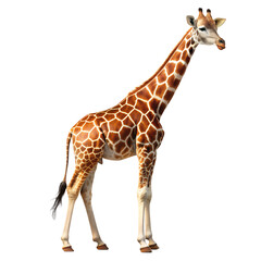 Majestic giraffe standing tall isolated on transparent background, showcasing its unique patterned coat and graceful stature in a captivating image