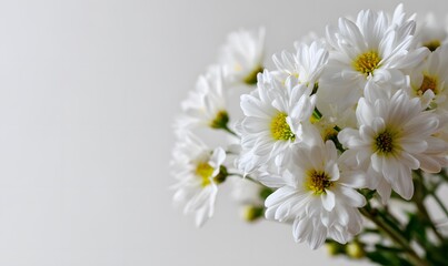 Obraz premium close up of a white flower bouquet in the top left corner of the frame isolated on a white background