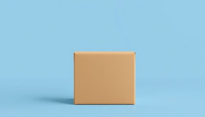 Minimalist Single Cardboard Box on Blue Background