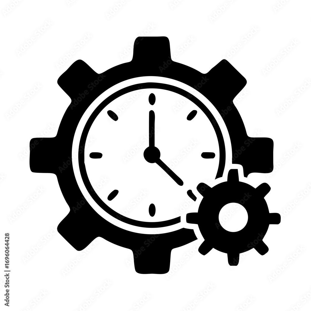 Poster clock time management settings cog gear configuration process optimization schedule system icon vect