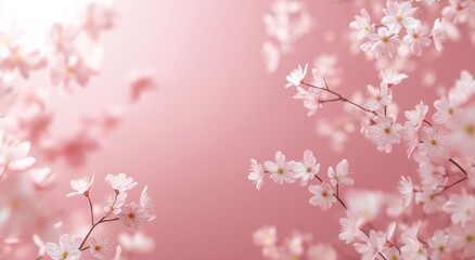 Beautiful Cherry Blossom Branches Against a Soft Pink Background in Springtime
