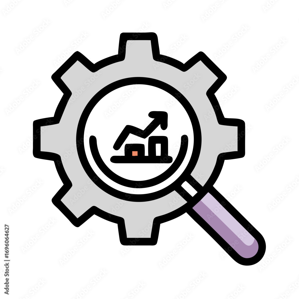 Poster business intelligence analytics seo optimization with gear and magnifying glass icon for data analys