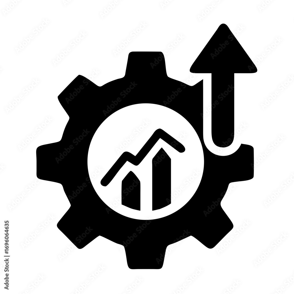 Poster gear process optimization with growth chart and arrow for business performance and development plan