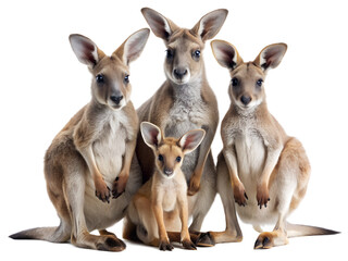 Fototapeta premium Group of kangaroos isolated on transparent background, showcasing their unique features and social behavior, a symbol of the australian outback