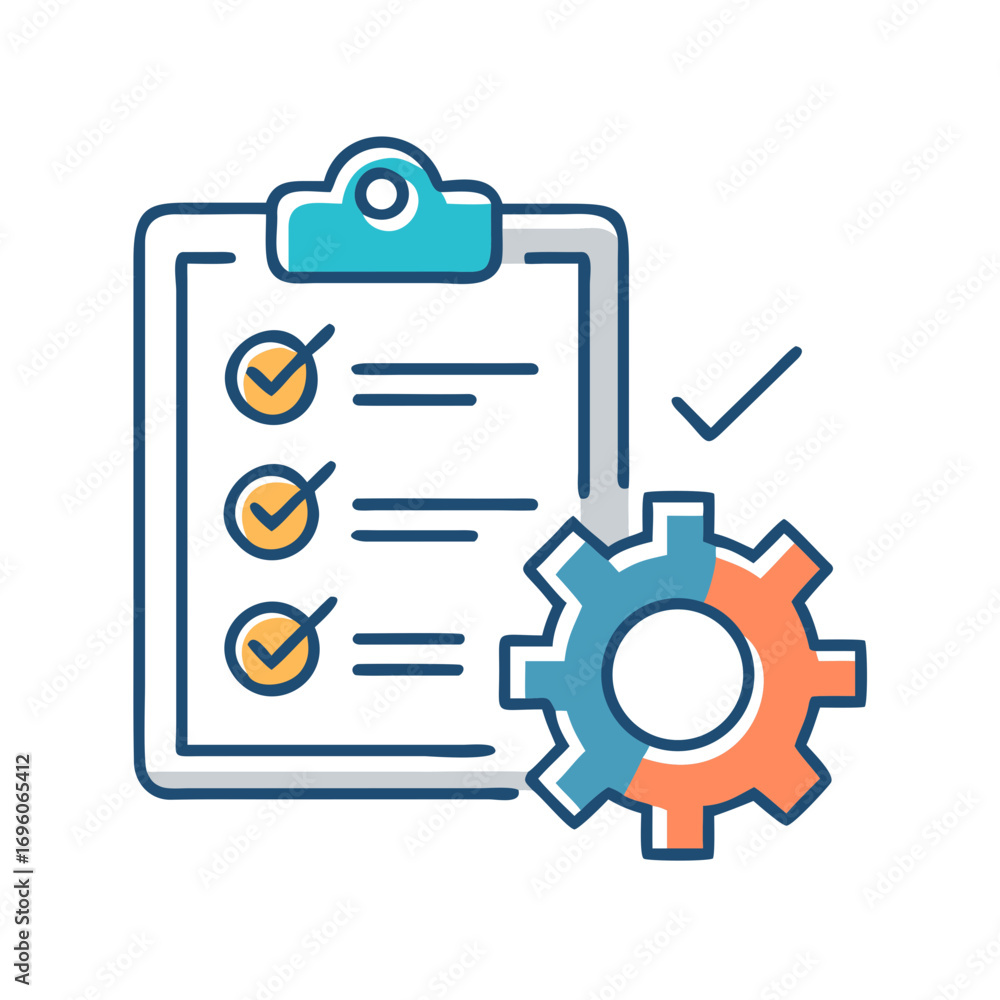 Poster project management checklist with gear icon for task management and workflow optimization process an