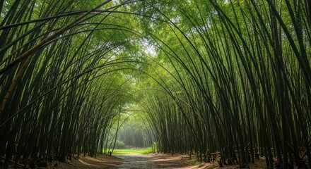 Serene Bamboo Forest Path: A Tranquil Green Archway