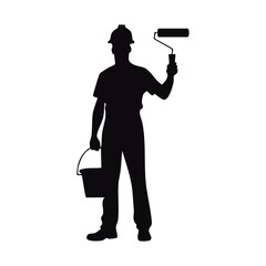 Fototapeta premium Man with paint bucket and brush