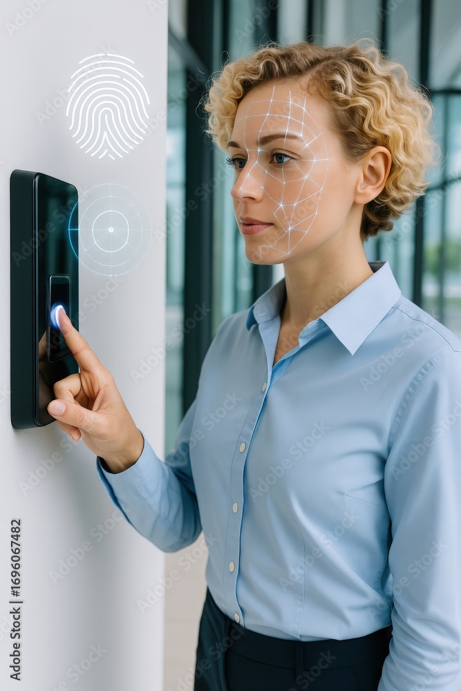 Aufkleber user interaction with biometric access control system in modern office environment professional tech