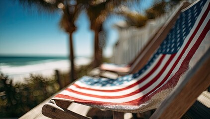 Beach chairs with American flag
