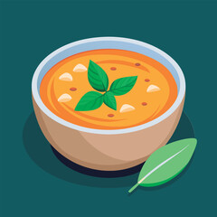 Creamy soup with fresh basil garnish.