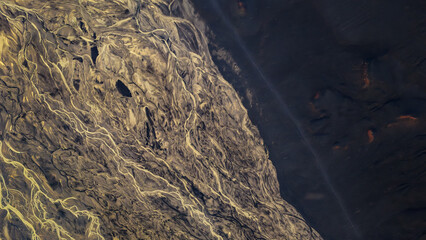 Aerial View of Braided Rivers on Volcanic Landscape in Iceland