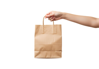 Hand Holding a Kraft Paper Bag isolated on transparent background
