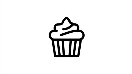 Minimal Line Icon of Cupcake – Bold Outline Vector on White Background