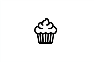 Minimal Line Icon of Cupcake – Bold Outline Vector on White Background