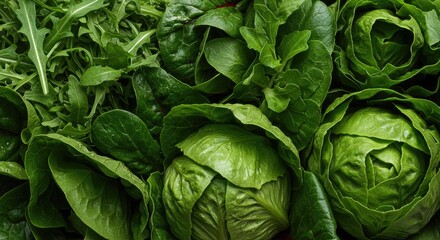 Obraz premium Close-up of fresh, vibrant green leafy vegetables