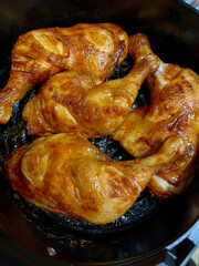 Roasted chicken leg baked chicken glazed chicken spicy marinade with air fryer home cooking golden crust juicy meat dinner comfort food, delicious and easy menu.