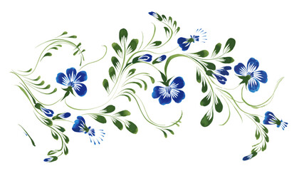 Vector floral composition from hand painted periwinkle flowers on a white background