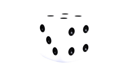 suspenseful 3d model of a white die perfect for game design, animation, and graphic design projects, conveying chance and fate, isolated on transparent background