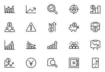 Investment line icon set. investor, risk management, economy, financial gain, money, coins symbols. Thin outline icons pack. Vector illustration