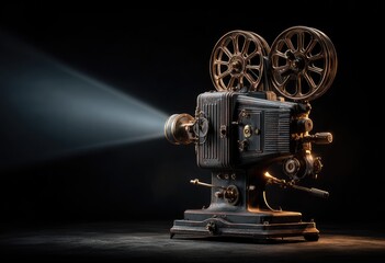 Fototapeta premium Vintage film projector, dramatic lighting (1)