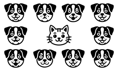 Vector Illustration of Dog and Cat Faces – Cute Pet Silhouette Icons