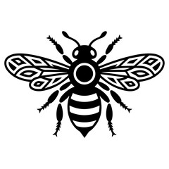 Geometric Honeybee Vector Illustration – Tribal Style Black Insect Design