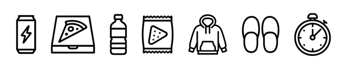 Morning routine items vector outline icon set