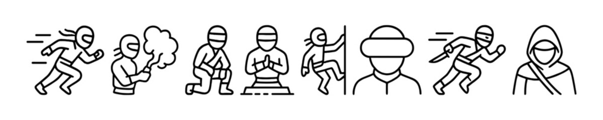 Obraz premium ninja vector outline icon set