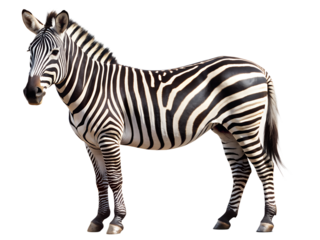 Isolated on transparent background a beautiful zebra standing gracefully, its black and white stripes creating a striking contrast against the plain backdrop