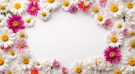 Colorful Arrangement of Different Flowers on a White Background Creating a Vibrant Floral Display